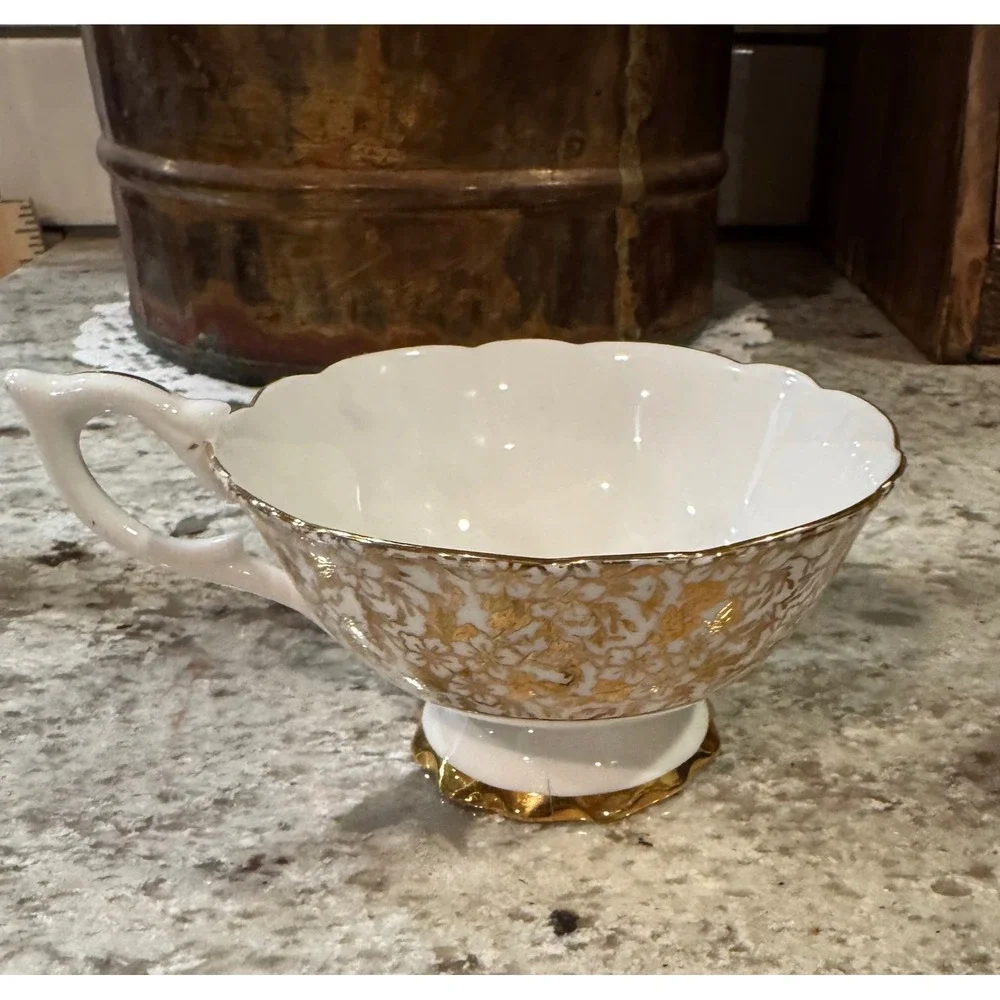 Royal Standard England Bone China Teacup Gold Filigree Floral Scalloped Vintage